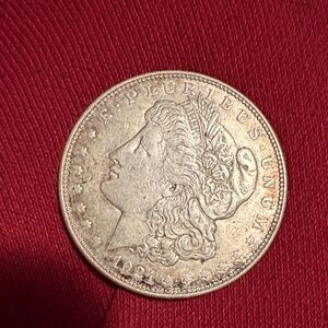 Vintage America Silver Coin on Red Background